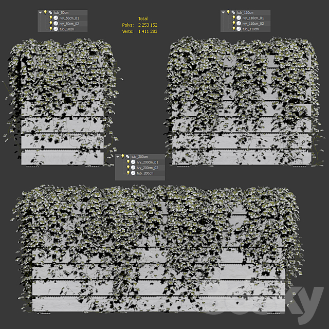 Ivy in tubs. 3 models 3DSMax File - thumbnail 3