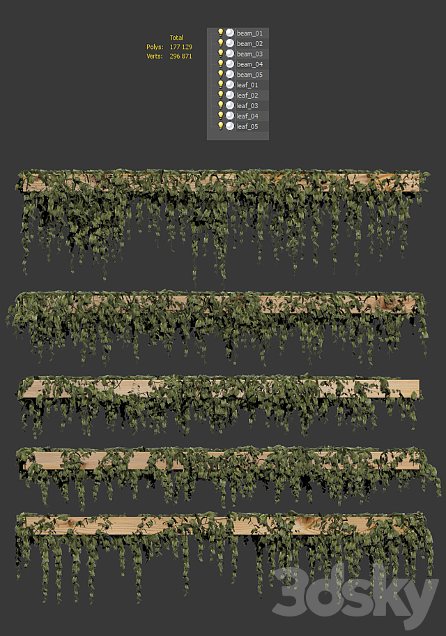 Leaves for beams v2. 5 models 3DSMax File - thumbnail 3