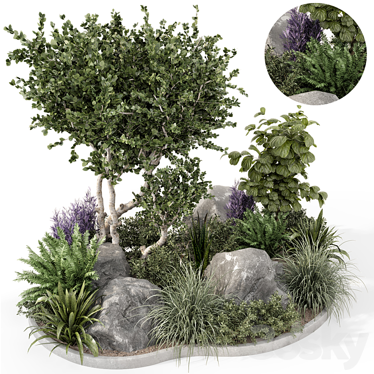 Outdoor Garden set bush and Tree – Garden Set 636 3DS Max Model - thumbnail 1
