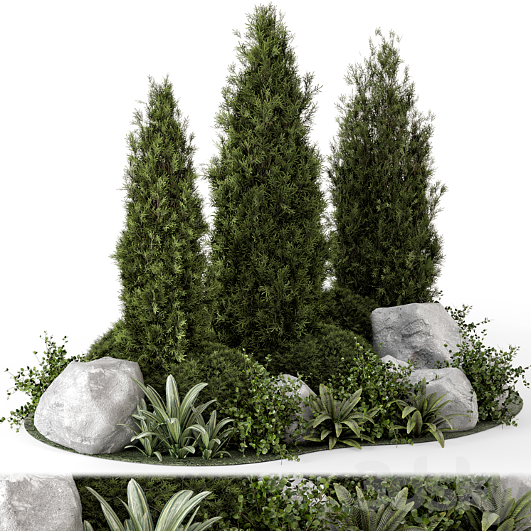 Outdoor Garden Set Bush and Tree – Garden Set 846 3DS Max Model - thumbnail 3