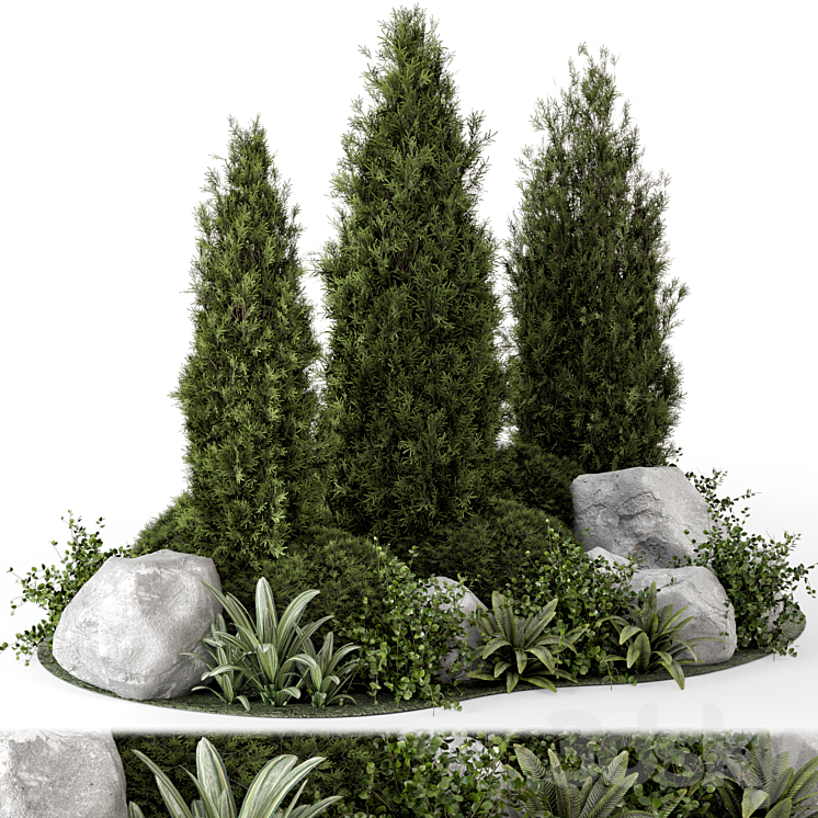 Outdoor Garden Set Bush and Tree – Garden Set 846 3DS Max - thumbnail 1