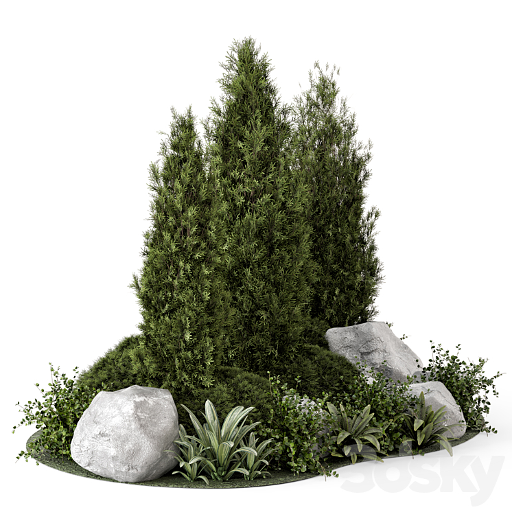 Outdoor Garden Set Bush and Tree – Garden Set 846 3DS Max - thumbnail 2