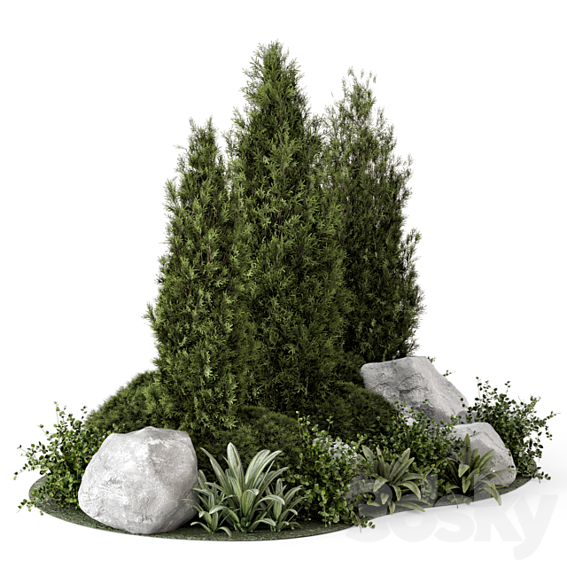 Outdoor Garden Set Bush and Tree – Garden Set 846 3DS Max Model - thumbnail 2