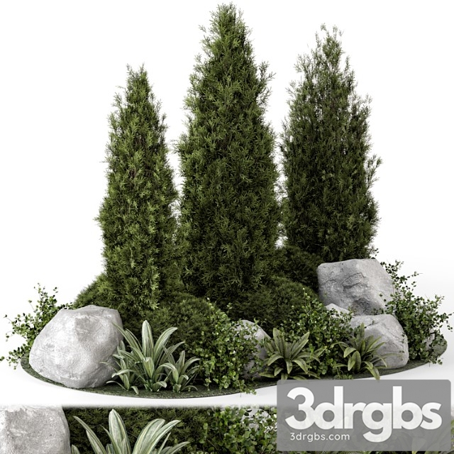 Outdoor Garden Set Bush And Tree Garden Set 846 3dsmax Download - thumbnail 1