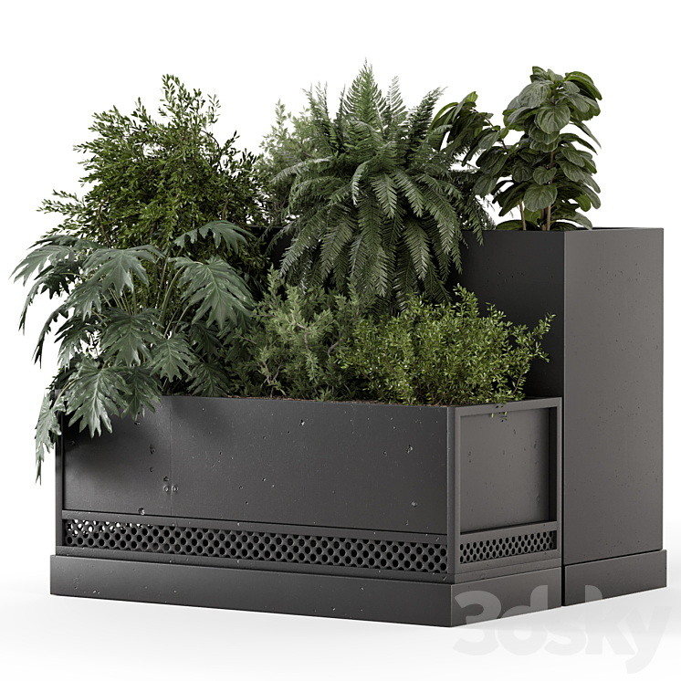 Outdoor Plant Box in rusty Concrete Pot on Metal Shelf – Set 1453 3DS Max Model - thumbnail 3