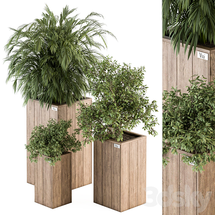 Outdoor Plant Set 297 – Wooden Plant Box 3DS Max - thumbnail 1