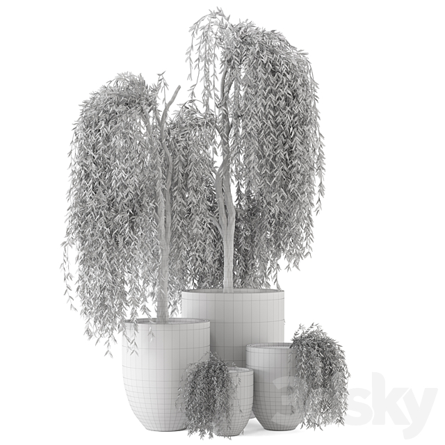 Outdoor Plants bush and Tree in rusty Dark Concrete Pot – Set 52 3DS Max Model - thumbnail 5