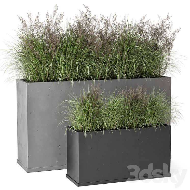 Outdoor Plants Bush in rusty Concrete Pot – Set 565 3DS Max Model - thumbnail 3