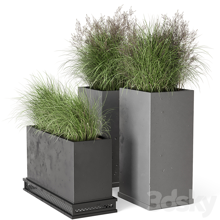 Outdoor Plants Bush in rusty Concrete Pot – Set 665 3DS Max - thumbnail 2