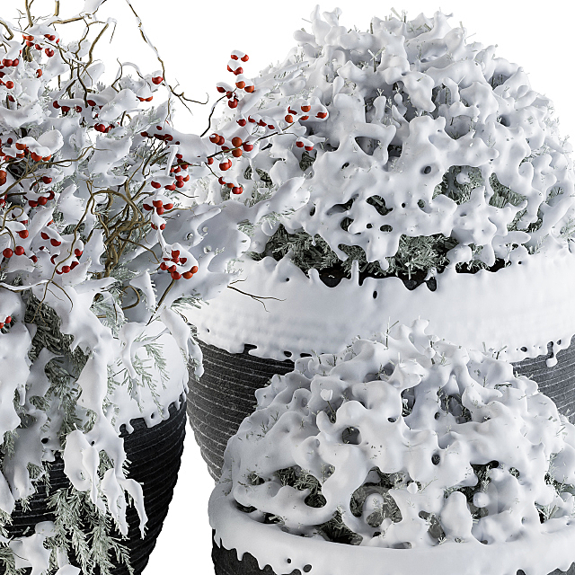 Outdoor Plants tree in Concrete Pot Snow – Set 107 3ds Max - thumbnail 3