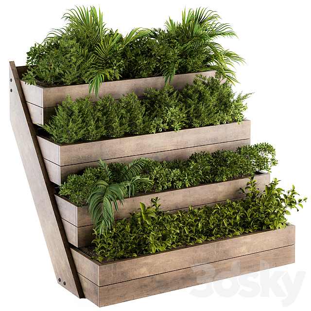 Outdoor Plants Wooden Plant Box – Set 153 3ds Max - thumbnail 1