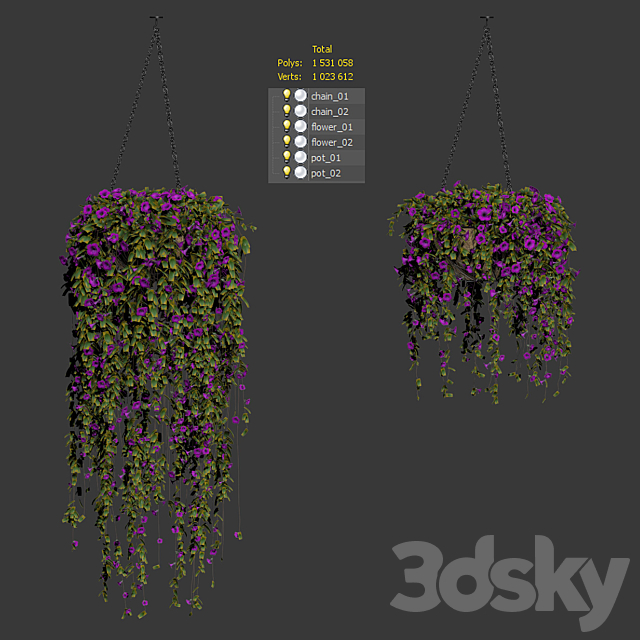 Petunia in hanging pots. 2 models 3DSMax File - thumbnail 3