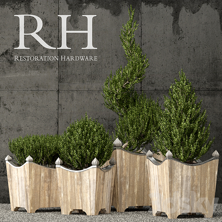 Restoration Hardware brugge salvaged wood & metal planter 3DS Max - thumbnail 1