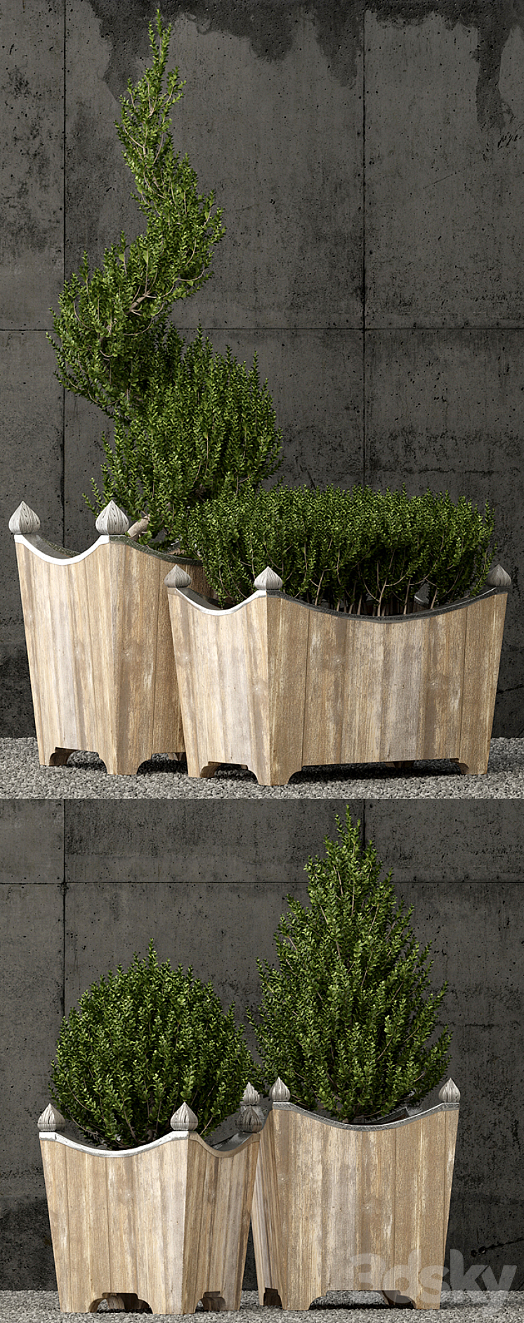 Restoration Hardware brugge salvaged wood & metal planter 3DS Max - thumbnail 2