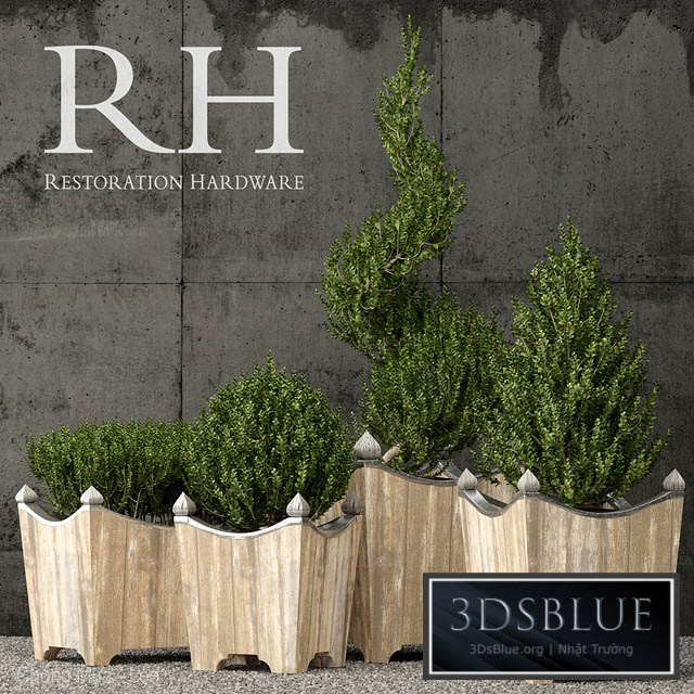 Restoration Hardware brugge salvaged wood & metal planter 3DS Max - thumbnail 3