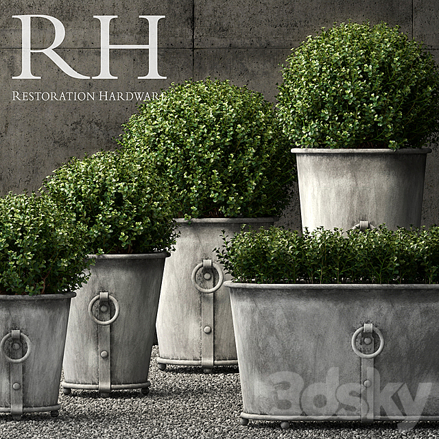 Restoration Hardware estate zinc ring round planters 3ds Max - thumbnail 1