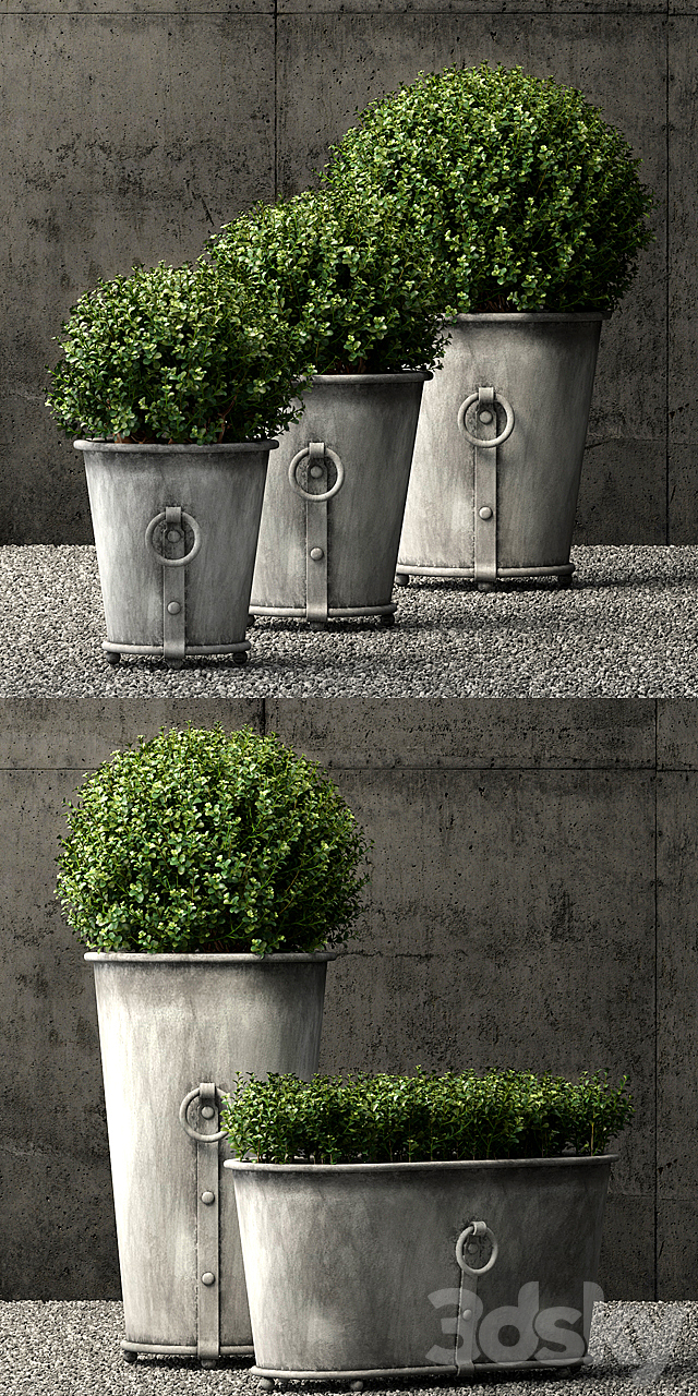 Restoration Hardware estate zinc ring round planters 3ds Max - thumbnail 2