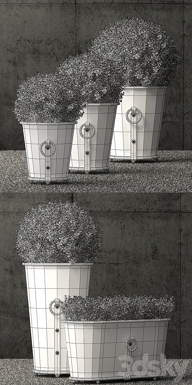 Restoration Hardware estate zinc ring round planters 3ds Max - thumbnail 3