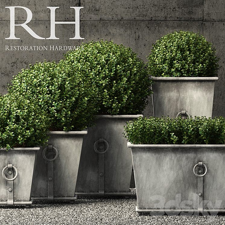 Restoration Hardware estate zinc ring square planters 3DS Max - thumbnail 1