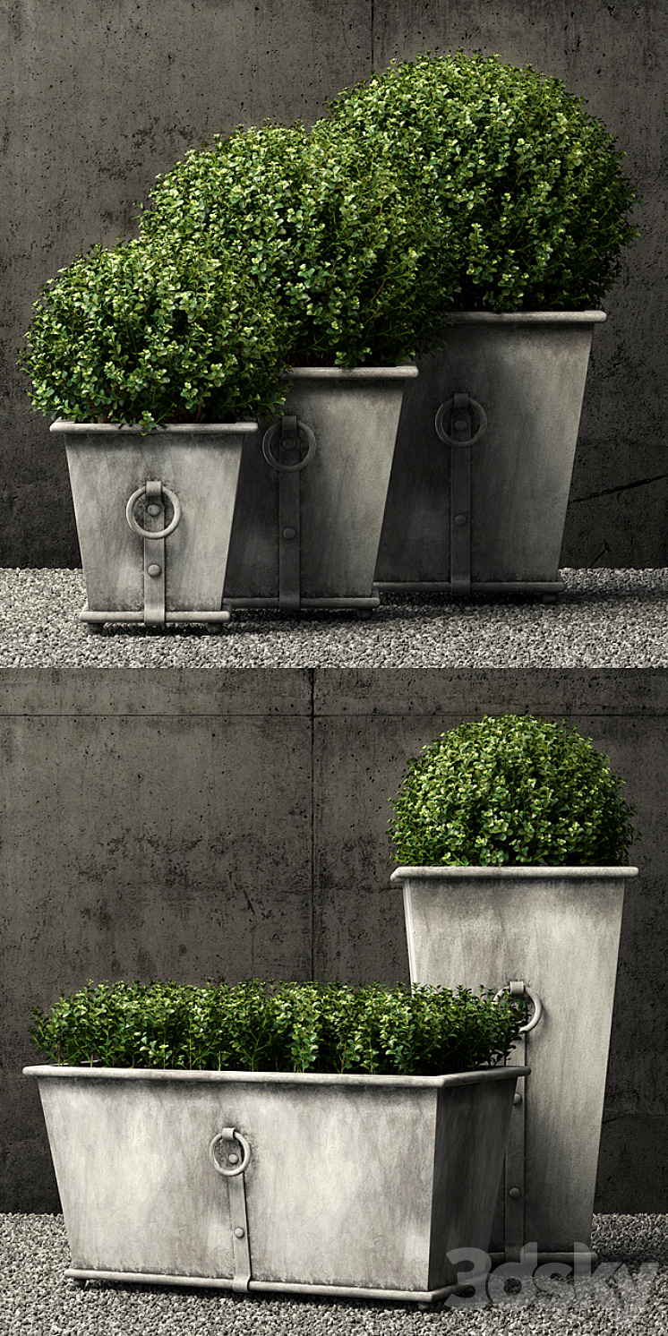 Restoration Hardware estate zinc ring square planters 3DS Max - thumbnail 2