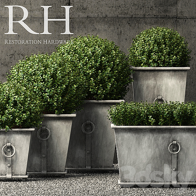 Restoration Hardware estate zinc ring square planters 3DSMax File - thumbnail 1