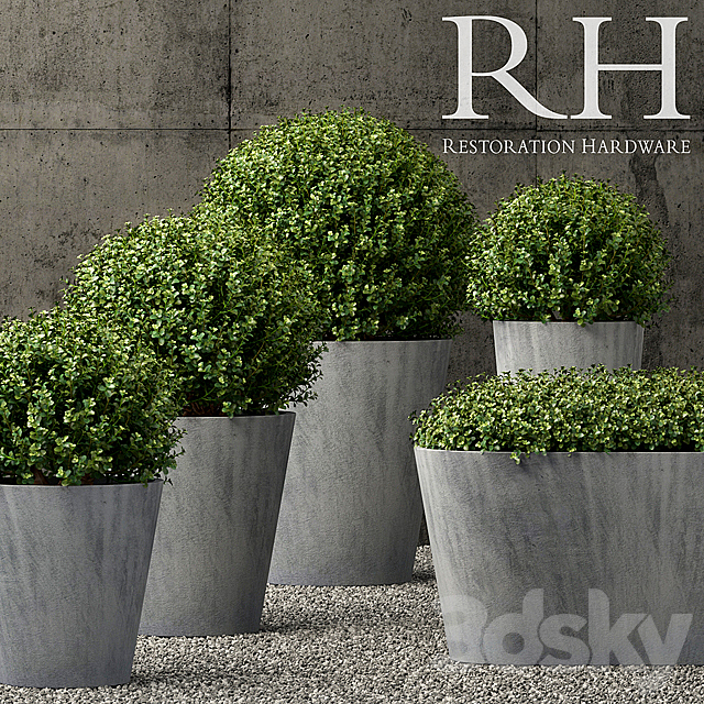 Restoration Hardware estate zinc round planters 3ds Max - thumbnail 1