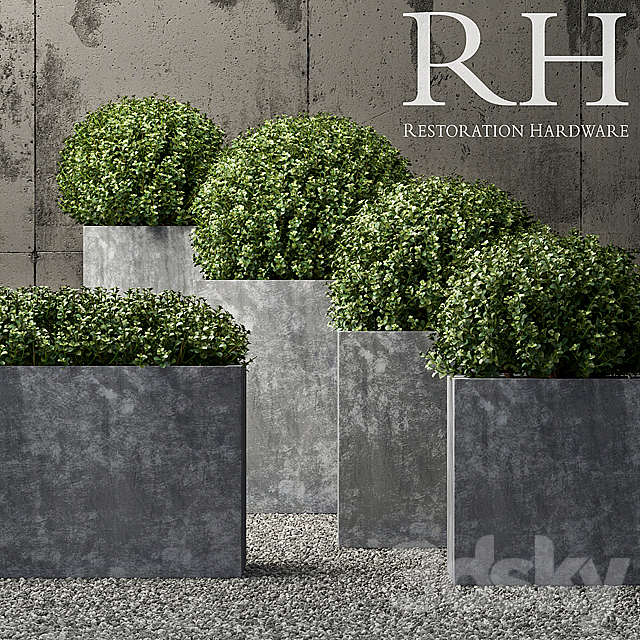 Restoration Hardware estate zinc square planters 3DSMax File - thumbnail 1