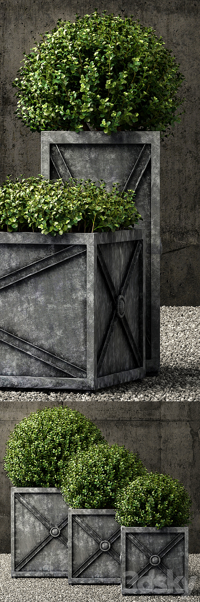 Restoration Hardware estate zinc x planters weathered zinc 3ds Max - thumbnail 2