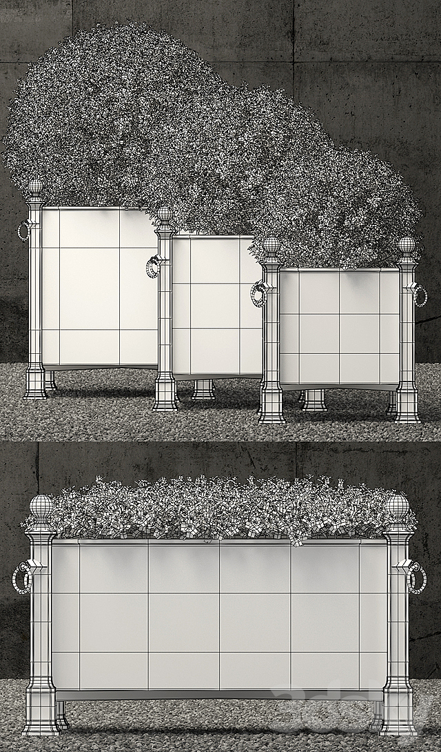 Restoration Hardware versailles weathered zinc planters 3ds Max - thumbnail 3