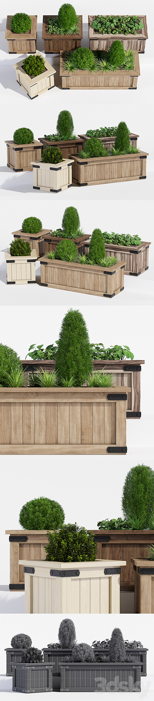 Rustic barnwood planter one 3DS Max Model - thumbnail 2