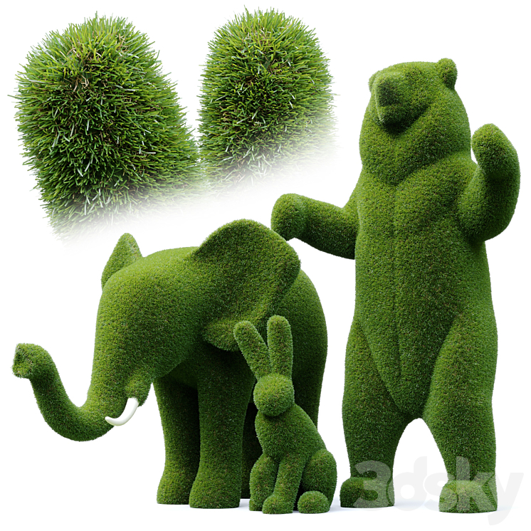 “Topiary “”Bacho”” Bear Hare and Elephant” 3DS Max Model - thumbnail 1