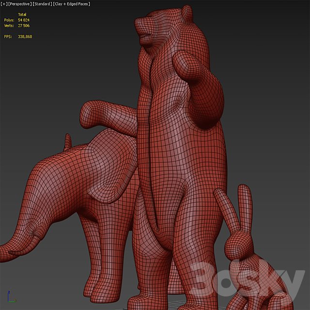 Topiary “Bacho” Bear Hare and Elephant 3DSMax File - thumbnail 6