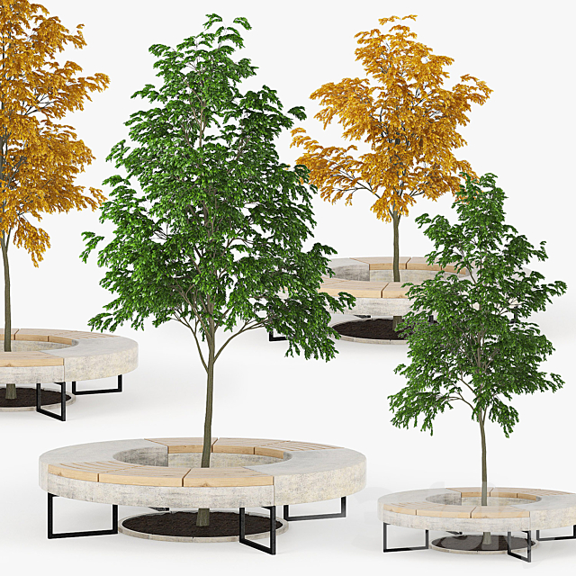 Tree Flowerbed green yellow 3ds Max - thumbnail 1