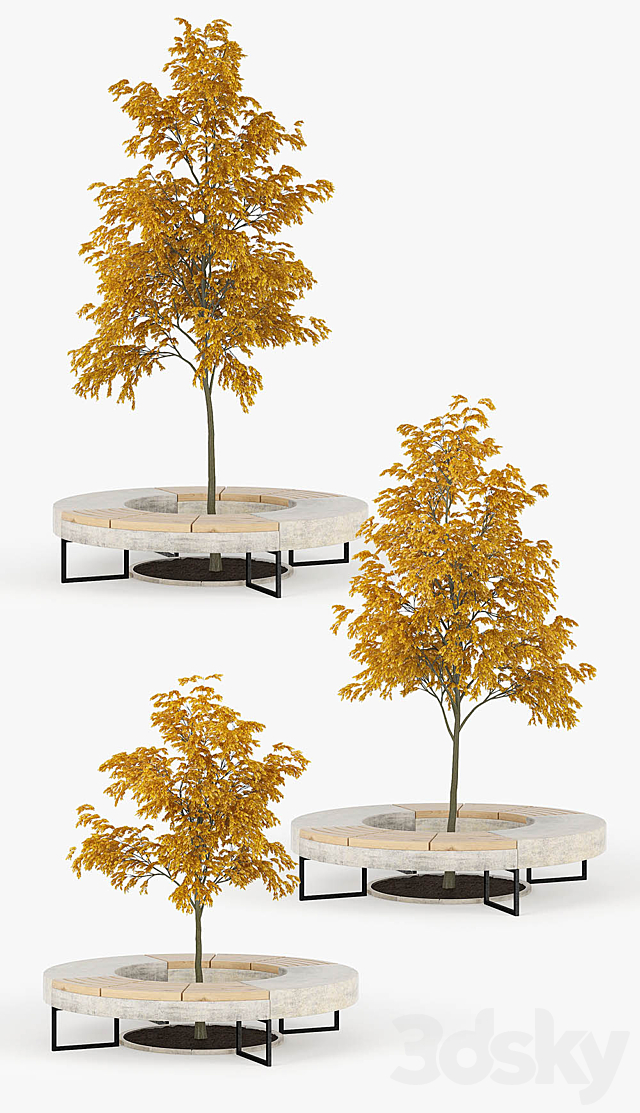 Tree Flowerbed green yellow 3ds Max - thumbnail 3