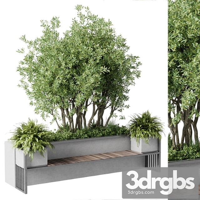 Urban Environment Urban Furniture Green Benches With Tree 41 3dsmax Download - thumbnail 1