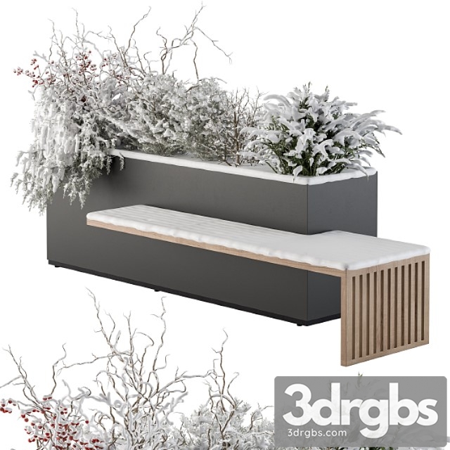 Urban Furniture Snowy Bench With Plants Set 30 3dsmax Download - thumbnail 1