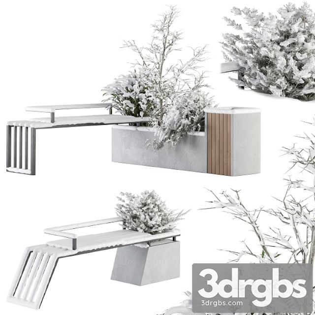 Urban Furniture Snowy Bench With Plants Set 33 3dsmax Download - thumbnail 1