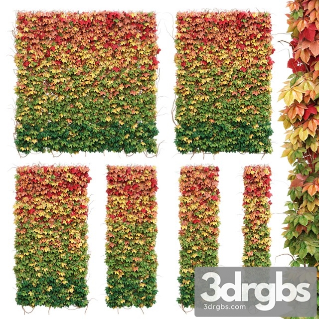 Wall From Autumn Leaves Set of 6 Models 3dsmax Download - thumbnail 1