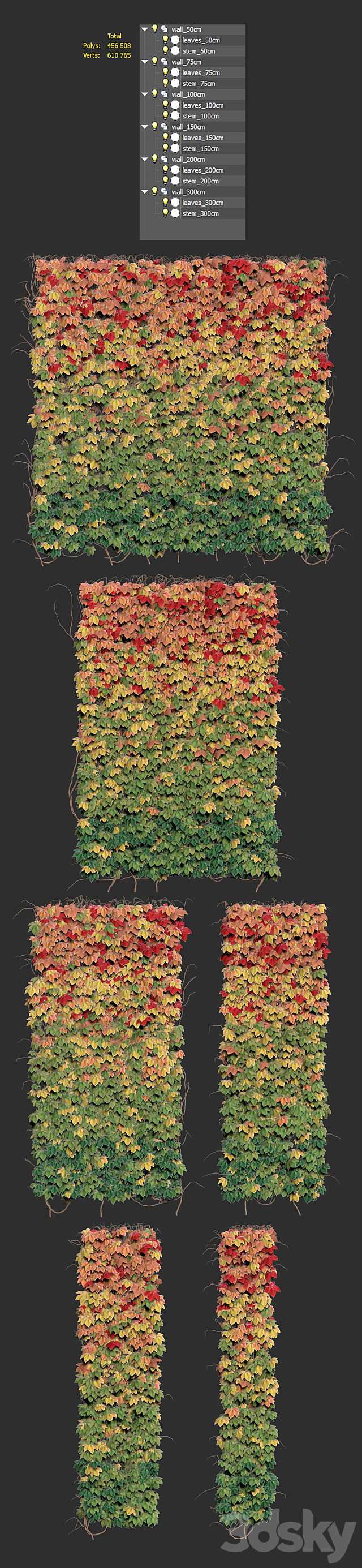 Wall from autumn leaves. Set of 6 models 3DSMax File - thumbnail 3