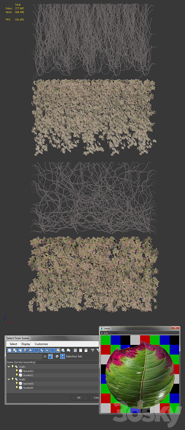 Wall of wild grapes leaves v3 3DSMax File - thumbnail 3