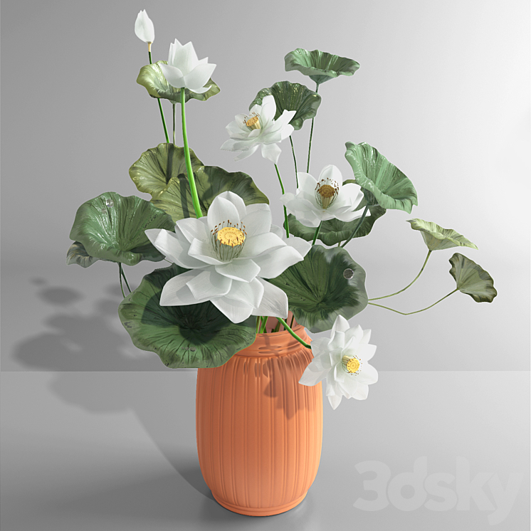 White Lotus Water Lily Vase bouquet vase pond 3DS Max Model - thumbnail 1