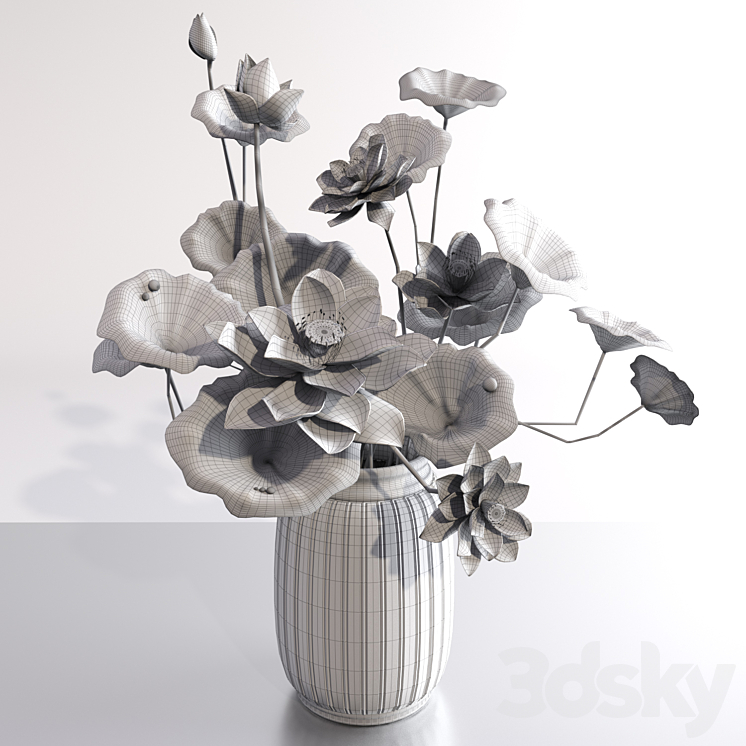 White Lotus Water Lily Vase bouquet vase pond 3DS Max Model - thumbnail 2