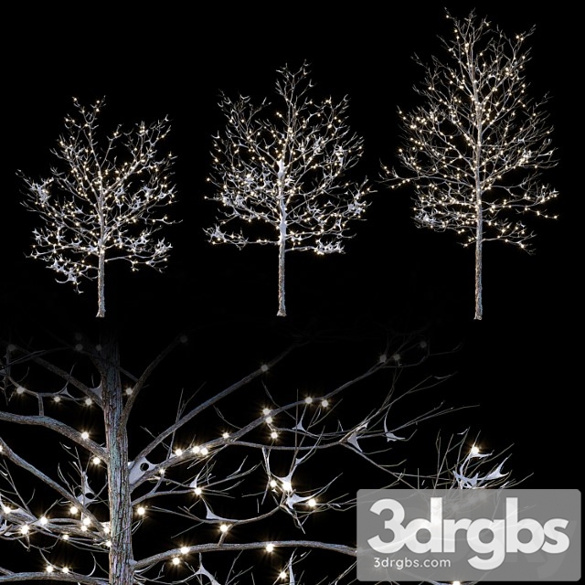 Tree Trees in the snow with a luminous garland - thumbnail 1