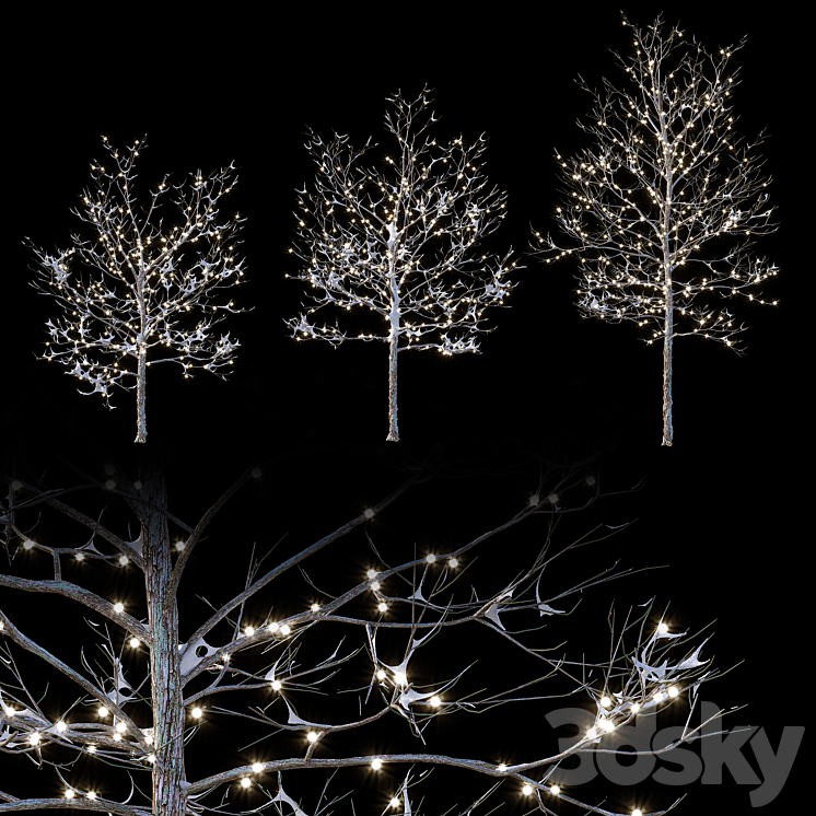 Trees in the snow with a luminous garland 3DS Max Model - thumbnail 3