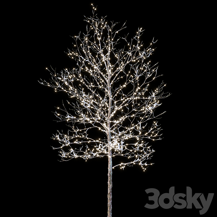 Trees in the snow with a luminous garland 3DS Max - thumbnail 2