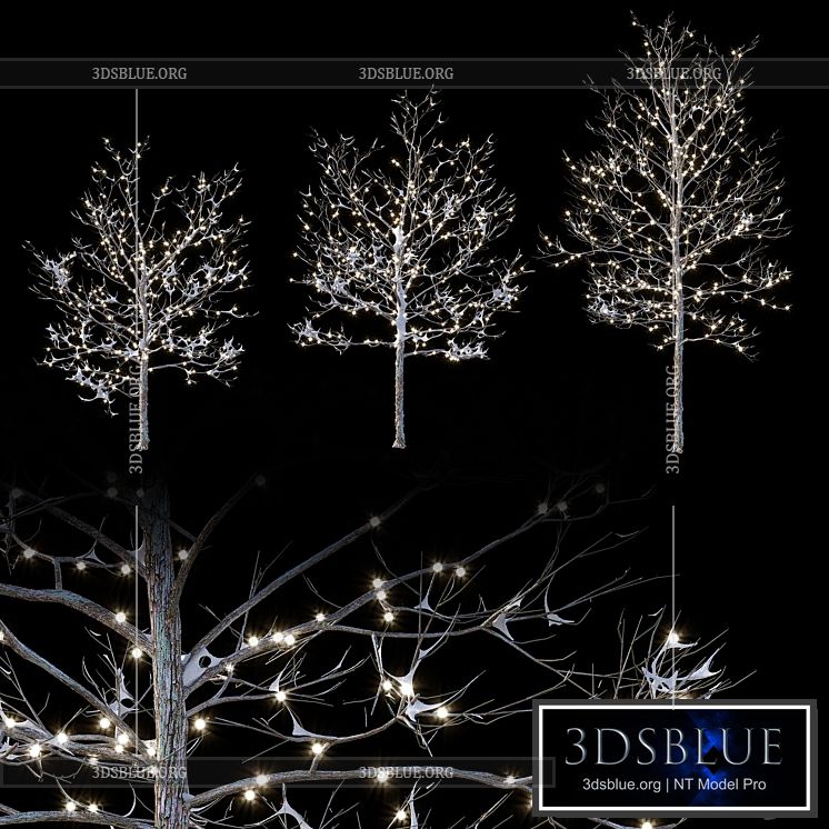 Trees in the snow with a luminous garland 3DS Max - thumbnail 3