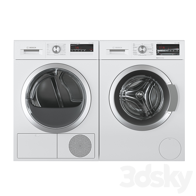 Bosch Washer Serie 6 Dryer Serie 4 Laundry Room 3DS Max Model - thumbnail 2