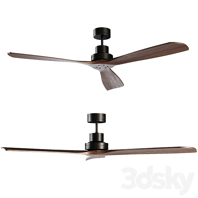 LANTAU Matt black ceiling fan 3ds Max - thumbnail 1