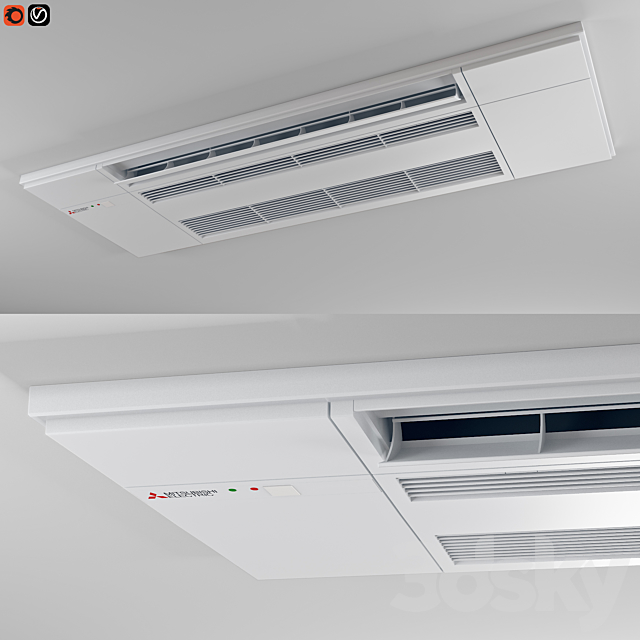 Mitsubishi Electric One-way Ceiling Cassette – MLZ series 3DS Max Model - thumbnail 2