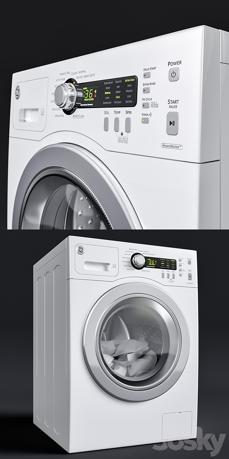 Washer GE 2.2 DOE CU. FT 3DS Max - thumbnail 2